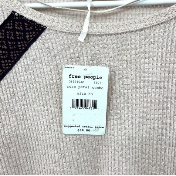 NWT New Free People Casual Clash Thermal Top With Contrasting Balloon Sleeves XS - Picture 7 of 8